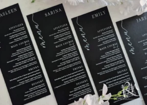 Personalized White Printing on Black Cardstock Menus