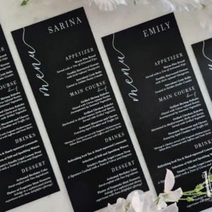 Personalized White Printing on Black Cardstock Menus